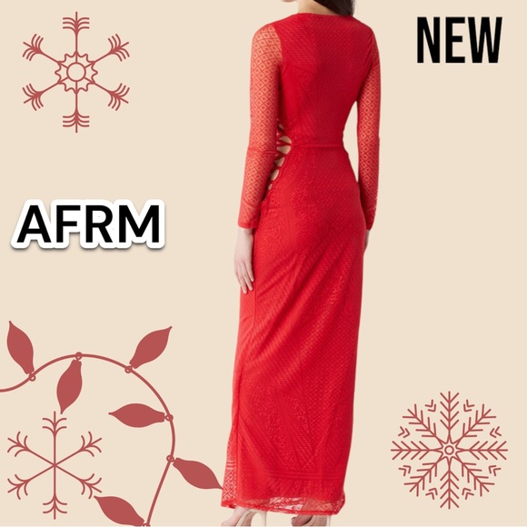 New NWT AFRM Dalia Long Sleeve Lace-Up Dress Red - Picture 2 of 4
